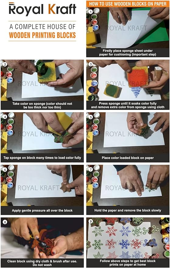 Royal Kraft Border Wooden Printing Stamps (Set of 10) - DIY Henna Fabric Textile Paper Clay Pottery Blocks Htag2177
