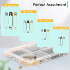 630 Pack Safety Pins Assorted, 5 Different Sizes Small and Large Safety Pin for Clothes Pins Sewing, Nickel Plated Steel, Arts and Crafts Supplies (3 Colors)