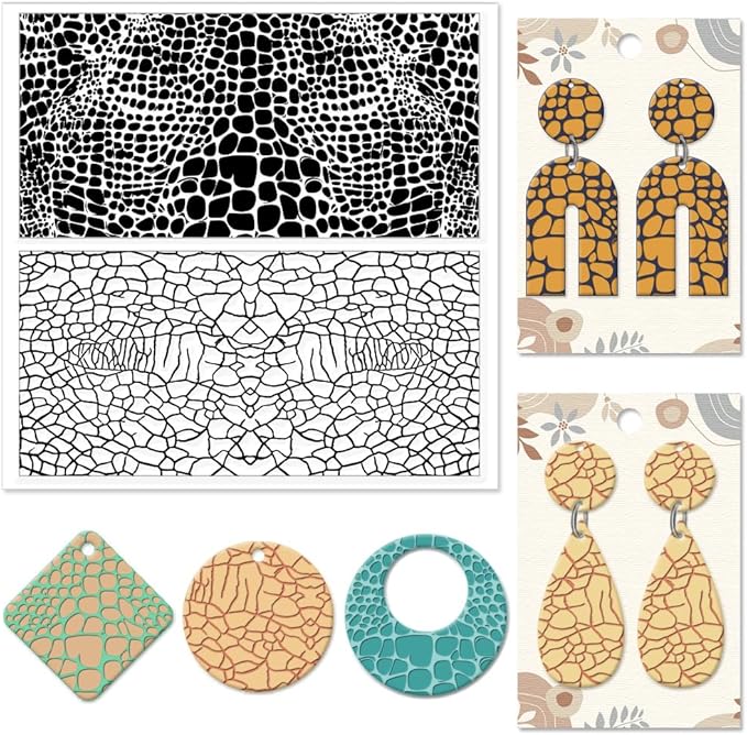 CHGCRAFT Leather Cracks Polymer Clay Texture Sheets Alligator Leather Flaw Silicone Texture Stamp Clay Modeling Pattern Pad Texture Sheets for Polymer Clay Making Earrings Jewelry