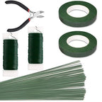 SONGZIMING Floral Arrangement Kit with Green Floral Tape, 22 Gauge Floral Wire Stems, 26 Gauge Paddle Floral Wire and Floral Wire Cutter for Bouquets banquets, Artificial Flowers