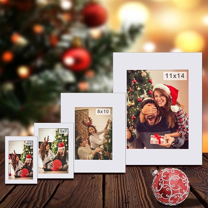 Egofine 5x7 White Picture Mats Pack of 11, Frame Mattes for 4x6 Pictures, Acid Free, 1.2mm Thickness, with Core Bevel Cut