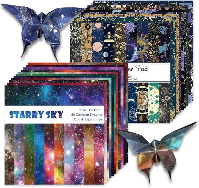 Origami Paper Kit 100 Sheets 70GSM 6 Inch Square Double Sided Color 100 Vivid Solid Colors for Hand Crafts Origami Paper Arts Creativity. Galactic System