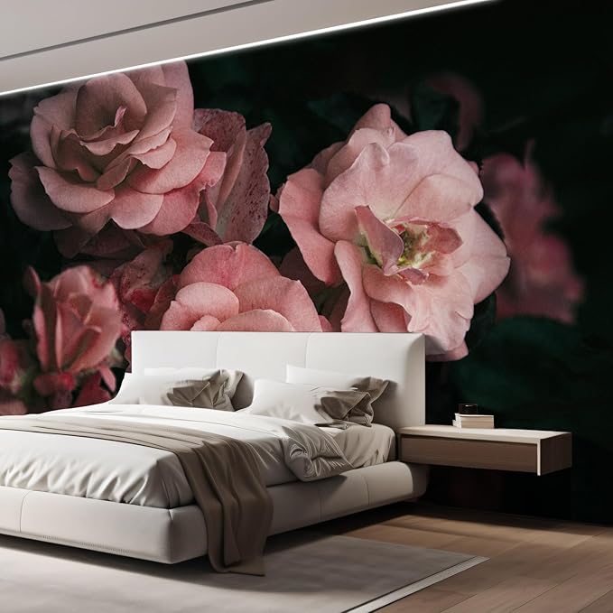 wall26 Removable Wall Sticker/Wall Mural Close Up Dark Rose Flower Blossoms Nature Wilderness Photography Decorative Botanical Relax/Calm Floral for Living Room, Bedroom, Office - 132x120 inches