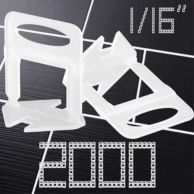 1/16” Tile Leveling System Spacers 2000 PCS Tile Leveling Clips Kit Prevent Tile lippage Leveler Spacers for DIY Professional Ceramic Tile and Stone Installation (1/16 IN, 2000)