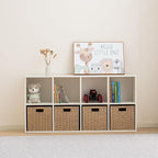Wood 8-Compartment Storage Cabinet 8-Cube Storage Cabinet Organizer Wooden Cubby Bookshelf White 2 tier Open Cabinet Qquare Cubby Shelf for Home Office Living Room (8-Cube, 11 in Shelf Opening)
