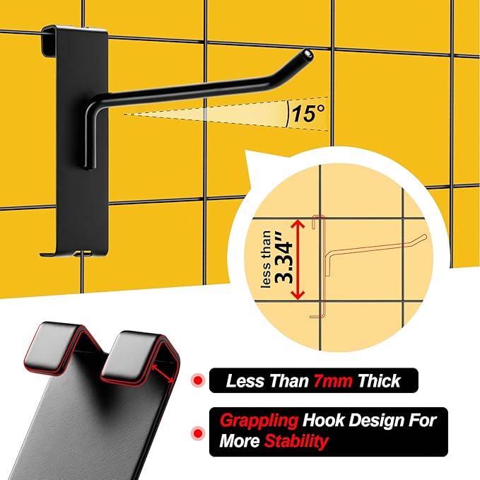 Gridwall Hooks 4 Inch 6 Inch 8 Inch, 60 Pack Heavy Duty Display Hook for Wire Grid Wall Panel, Grid Wall Accessories for Retail, Craft Shows, Home Setup and Customized Display, Black