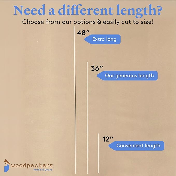 Wood Square Dowel Rods 3/16-inch x 48 Pack of 25 Wooden Craft Sticks for Crafts and Woodworking by Woodpeckers