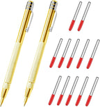2 Pcs Tungsten Carbide Tip Scriber With 12 Replacement Marking Tip, Aluminium Magnet Carbide Scribe Tool etching Scribe Pen With Clip, Metal Engraving Pen for Glass / Ceramics / Hardened Steel(Gold)