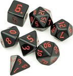 7-Die Polyhedral DND Dice Set, Black D&D Dice with Leather Pouch for Role Playing Games, Black with Red Number, D4 D6 D8 D10 D12 D20 D%
