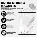 Ywlake Magnetic Poster Hanger, Poster Frame Wood Wooden Magnet Print Posters Dowel Scroll Hanger Hangers Hanging Kit for Walls Map Canvas Artwork (Black, 55"/140cm)