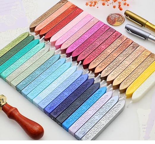 20Pcs Wax Sealing Sticks with Wicks, Assorted Colors Wax Seal Sticks Great for Letter Sealwax Stamp, Mixed Color Waxsealsticks, Wedding Invitations, Decoration (20)
