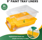 VOOMEY 9 Inch Foot-Operated Paint Tray，Paint Roller Frame,12 Pcs Paint Tray Liner with 4 Set Paint Roller Trays，House Painting Supplies