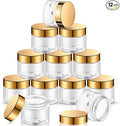 SATINIOR 12 Pack 8 oz Plastic Container Jars with Lids Round Clear Travel Cosmetic Container Slime Jars for Toiletries, Lotion, Cream, Ointments, Makeup, Rhinestone, Samples, Kitchen Storage(Gold)