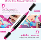 Ohuhu Acrylic Paint Pens 90 Colors: Dual Tips (Round & Fine) Acrylic Markers High Opacity Paint Markers Waterproof Lightfast for Rock Painting Easter Eggs Wood Glass Ceramic Canvas - Kakaako