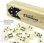 ERLLE - Dominoes Set, Premium Classic 28-Piece Double Six Domino Set with Wooden Case, Family & Kids Board Game, Mexican Train, Chicken Foot, and Classic Domino Games