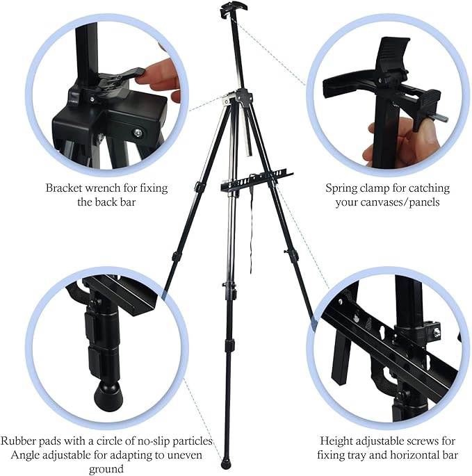 Art Painting Display Artist Easel Stand,Ns Jymb Portable Metal Adjustable Easels for Painting Canvases Height from 17 to 66 Inch - Carry Bag for Table-Top/Floor Displaying and Wedding Signs - Black