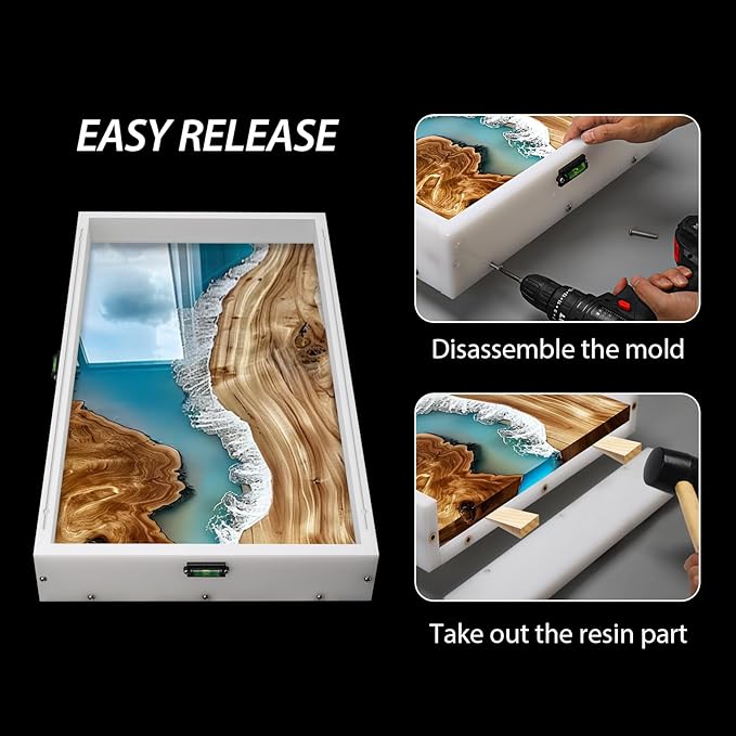 Large Reusable Epoxy Resin Mold 24×14×3 Adjustable Clamping System – Ideal Resin Molds for Coffee Tables, Trays, Cutting Boards & DIY Projects
