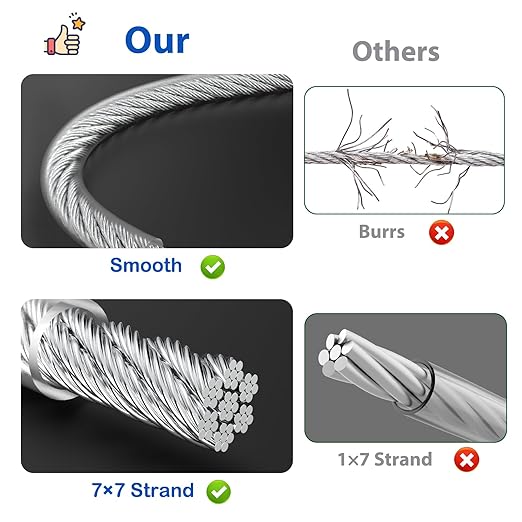 3/16" Wire Rope, 100Ft PVC Coated Steel Cable 7×7 Strand Core, Ideal Cable Railing System for Stair Handrail Balusters Porch Fence Deck, String Light Hanging, Clothesline, Curtains, Shade Sail