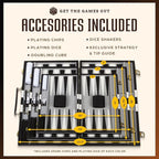 Get The Games Out Backgammon Set, Classic Board Game Case, 2 Players, Includes Strategy & Tip Guide, Perfect for Parties and Family Game Nights - Small, Black