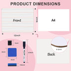 Set of 24 Dry Erase Boards, Double Sided Small Whiteboards with Lines for Kids, Students, Teacher & Classroom Pack, 9"x12" Mini Individual White Boards Lined for Writing with 24 Makers, 24 Erasers