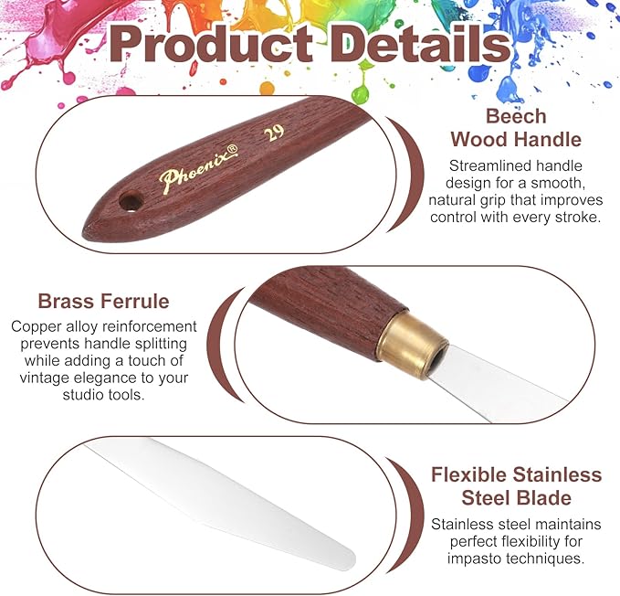 MECCANIXITY Pack of 1 Palette Knife No.29, 8.5" Long Palette Knives with Stainless Steel Flexible Spatula Pallet Knife and Wood Handle for Scraping, Mixing, Oil Acrylic Painting Canvas