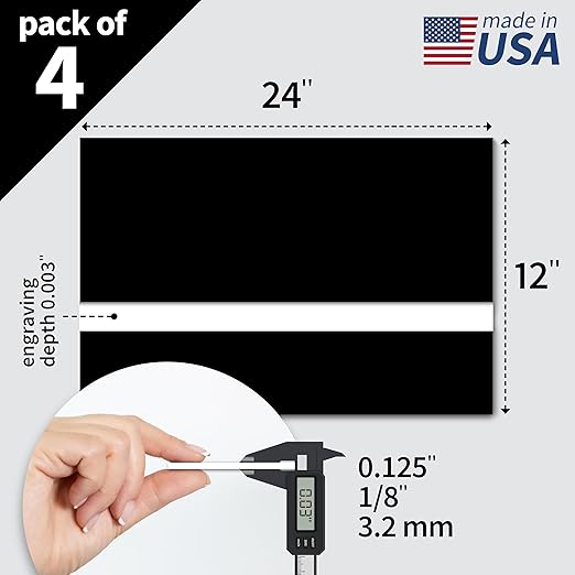 Trotec TroLase | 12"x24"x1/8", 4 Pcs | Black/White | 2 Ply | Modified Acrylic | Laser Engraving Double Color Plastic Sheet | Engraving Blanks for Laser, Saw, Guillotine | Made in USA
