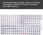 American Mahjong Game Set, 166 White Tiles, 4 All-in-One Color Rack/Pushers, Complete Mahjong Set with Pink Printed Carrying Bag