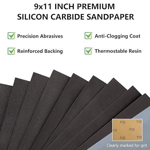 100 Grit Sandpaper, 9 x 11 Inch Wet Dry Sand Paper Hand Abrasive Sanding Sheets for Wood Metal Automotive Sanding and Polishing, Coarse - 10 Sheets