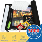 3000pc Jigsaw Puzzle Mat Roll Up, Black Felt, Classic Style, Portable, 39" x 39", 6+ Years