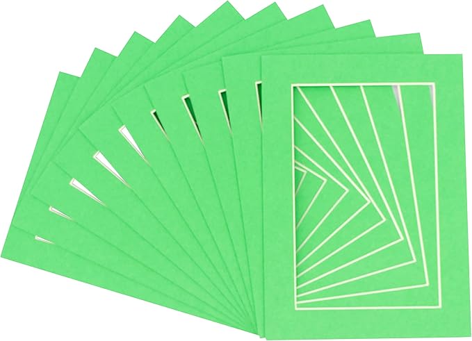 5x7 Mat for 8.5x11 Frame - Precut Mat Board Acid-Free Bright Green 5x7 Photo Matte For a 8.5x11 Picture Frame, Premium Matboard for Family Photos, Show Kits, Art, Picture Framing, Pack of 10 Mats