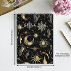 Deokke Sketchbook Top Spiral Bound Sketch Pad, 9 x 12 inch,100GSM Thick Paper,50 Sheets 100 Pages,Art Sketch Book Aesthetic Cute Drawing Writing Paper for Girls Women-Sun Moon