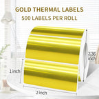 1" x 2" Gold Thermal Label Stickers,Waterproof Thermal Printer Sticker Labels for Gift Wrapping, Self-Adhesive Name Price Tag DIY Custom Logo Design (500 pcs,Gold)