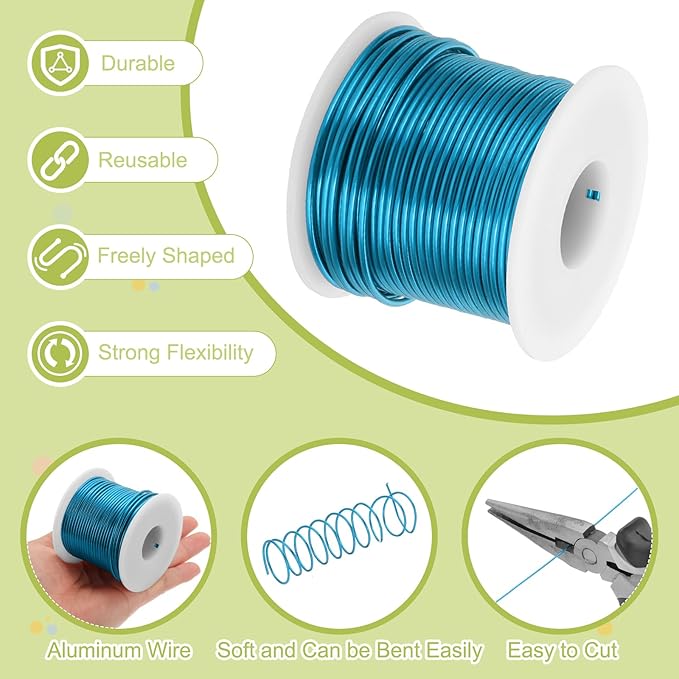 MECCANIXITY 12 Gauge Anodized Aluminum Craft Wire Bendable Bonsai Training Wire 98 Feet 2mm for Sculpting Crafts Wreath Floral Beading Jewelry Making, Blue