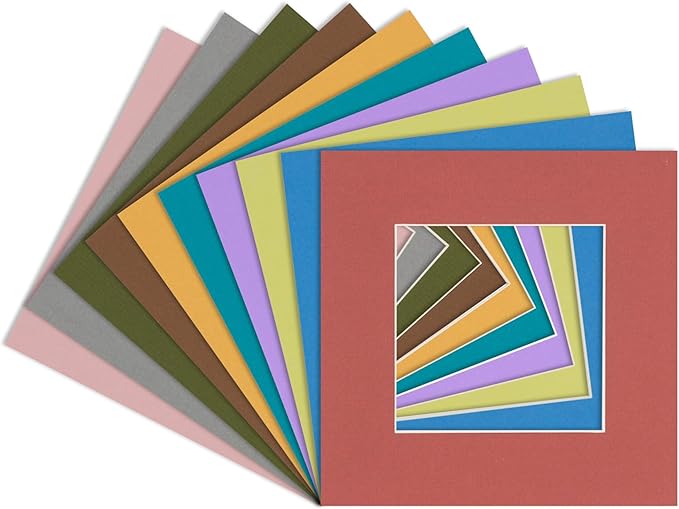 5.5x8.5 Mat for 8.5x11 Frame - Precut Mat Board Acid-Free Mixed Colors 5.5x8.5 Photo Matte For a 8.5x11 Picture Frame, Matboard for Family Photos, Show Kits, Art, Picture Framing, Pack of 10 Mats