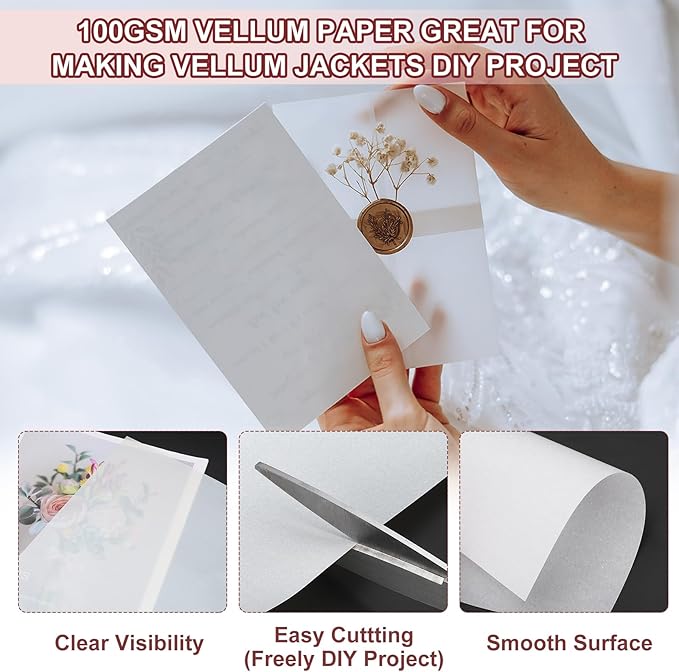 PATIKIL 30 Sheets Vellum Paper 8.5x11inches, Printable Translucent Paper 100GSM Colored for Invitations Laser Inkjet Printing Card Making Crafting Wedding Tracing, Multicolored
