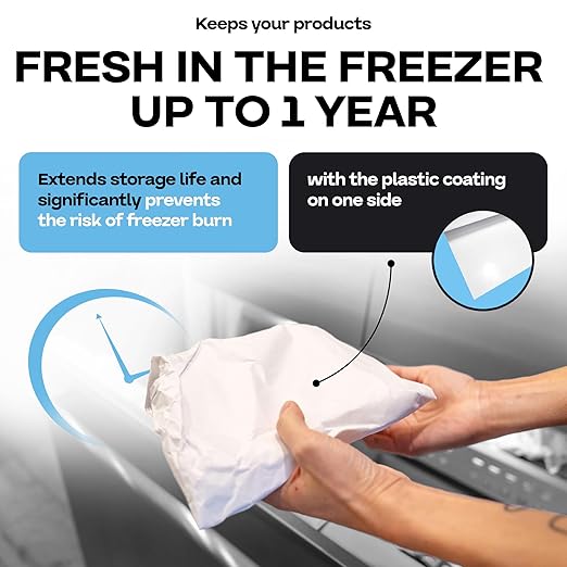 White Freezer Paper 24" x 13200" (1100 feet) with Cutter - USA-made Large Freezer Paper Roll for Meat & Fish - Poly-Coated Food Wrapping Material for Freezing by IDL Packaging