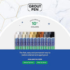 Grout Pen Cream Tile Paint Marker: Waterproof Grout Paint, Tile Grout Colorant and Sealer Pen - Narrow 5mm, 2 Pack with Extra Tips (7mL) - Cream