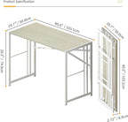 40 inch Folding Desk, Writing Gaming Computer Camping Desk, No Assembly Required Home Office Table, Natural and White
