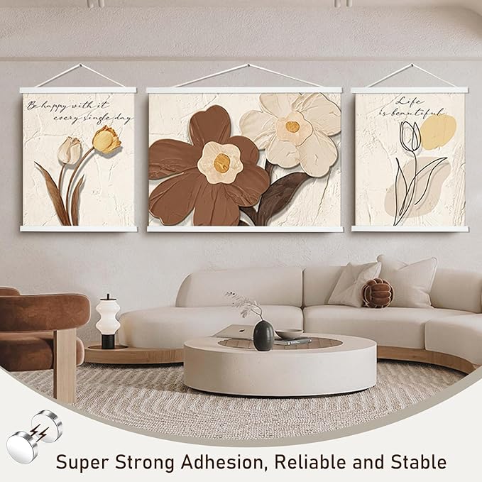 Artmag Magnetic Poster Hanger Frame, 20x28 20 x 30 20x26 Light Wood Wooden Magnet Canvas Artwork Print Poster Hangers Frames Hanging Kit (White, 20")