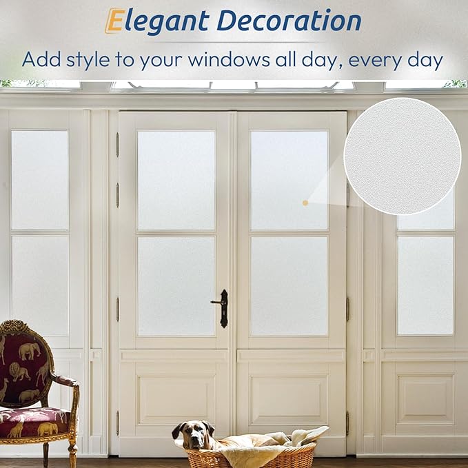 rabbitgoo Window Privacy Film, Frosted Glass Window Clings, Static Cling UV Heat Blocking Door Stickers for Home Bathroom, Removable Indoor Decal Coverings Day and Night, Pure, 35.4 x 157 Inches