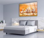 My Photostation.com 48Wx32H'' White Horses Running on Sunset Glass Wall ArtTempered Glass Printing Wall Decor Large Wall Art Wall Hangings