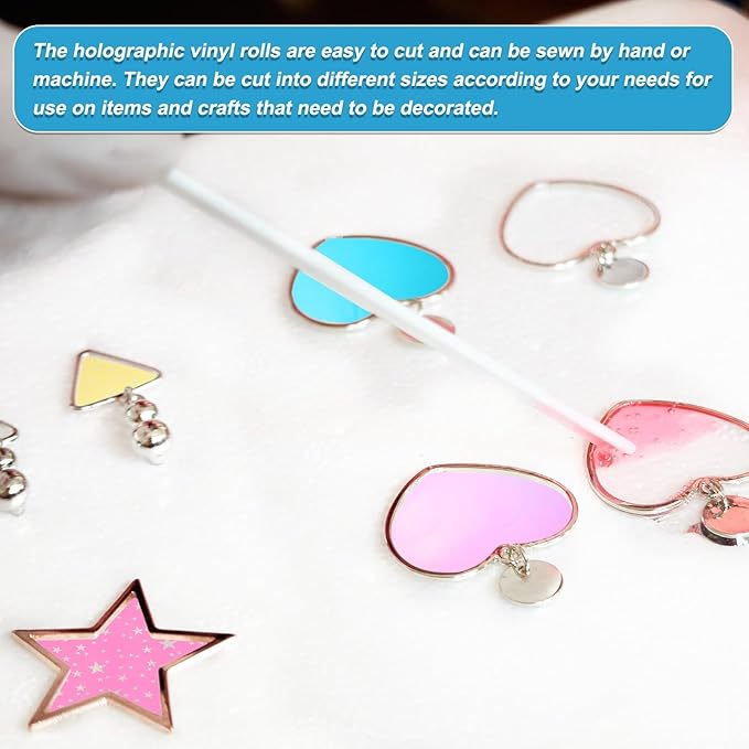 MECCANIXITY Holographic Clear PVC Vinyl Film Holographic PVC Fabric Waterproof Dichroic Film 12 x 48 Inch for Handbags Bows Earrings DIY Craft,Holographic Blue