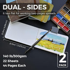 Funto Watercolor Paper Journal 2-Pack, 3.5x5.5, 44 Pages Each, 100% Cotton Cold Press, PU Leather Blue Hard Cover, Art Supplies for Mixed Media