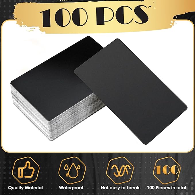 weparmeety 100 Pcs Metal Engraving Blanks Aluminum Sheet Laser Engraving Business Card Multipurpose DIY Gift Cards 86 x 54 x 0.21 mm (Matte Black)