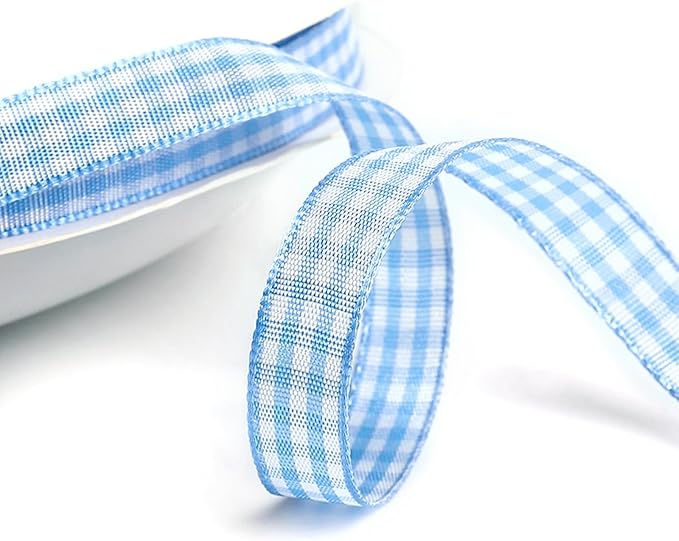 Classic Gingham Checkered Ribbon, Assorted Colors Premium Polyster Plaid Checkered Craft Ribbon for Gift Wrapping, DIY Projects, Hair Bows,Scrapbooking & Party Decor (Light Blue, 3/8x50Yd)