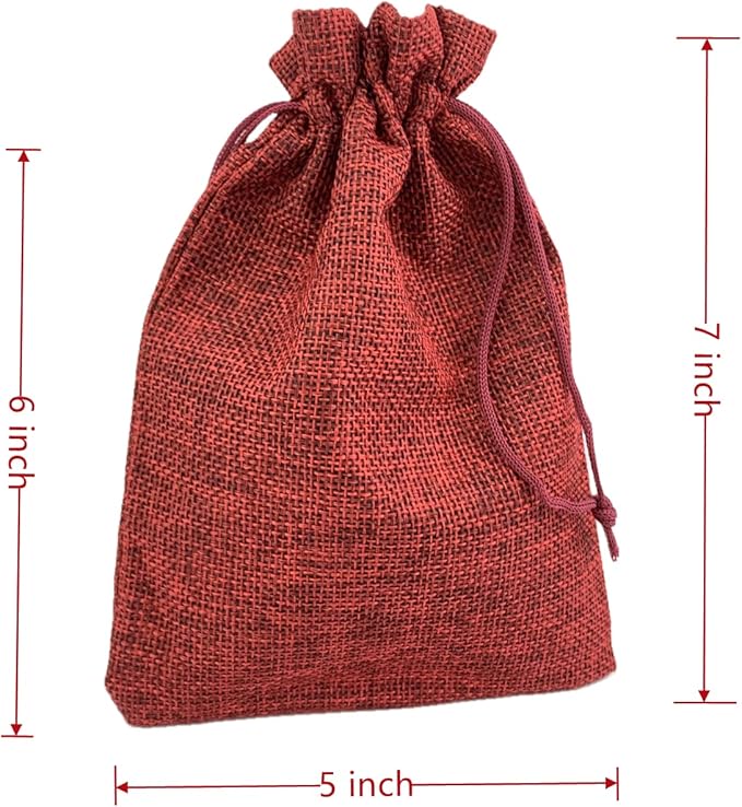 Palmhomee Pack of 25 Burlap Gift Bags with Drawstring Linen Jewelry Pouches Wedding Hessian Jute Bags for Birthday and Treat Pouches Party Wedding Favors Gift (5x7 Inch, Burgundy)