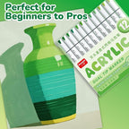 Guangna 12 Green Dual Tip Acrylic Paint Markers, Brush Tip & Chisel Tip Acrylic Paint Pens for Rock, Wood, Glass, Paper, Coloring Book, Ceramic, Canvas, Water-Based Ink