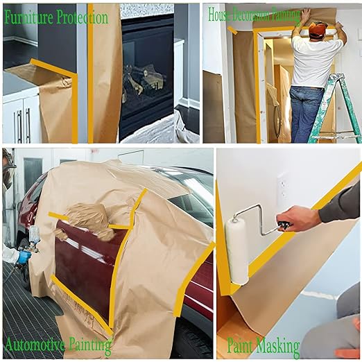 Pre-Taped Masking Paper for Painting, 20 Inch x 50 Feet Tape and Drape Painters Paper, Automotive Painters Paper, for Auto Body Masking, Wall Covering and Paint Masking (4Rolls)
