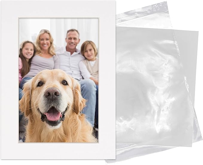 5x7 Mat for 8.5x11 Frame - Precut Mat Board Acid-Free Show Kit with Backing Board, and Clear Bags White 5x7 Photo Matte Made to Fit a 8.5x11 Picture Frame Matboard for Framing, Pack of 25 Mats