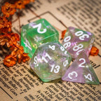 7-Die DND Dice Set Polyhedral Dice Set with a Leather Dice Bag, D&D Dice Set for Dungeons and Dragons, RPG Table Games (Green Pink/Glitter)